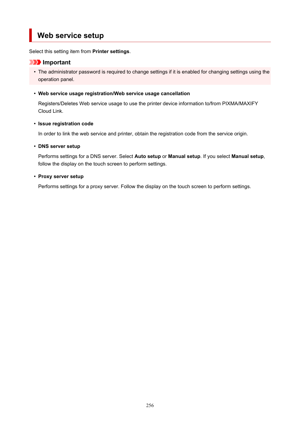 Web service setup | Canon imagePROGRAF TX-3100 36" Printer with Basket User Manual | Page 256 / 1073