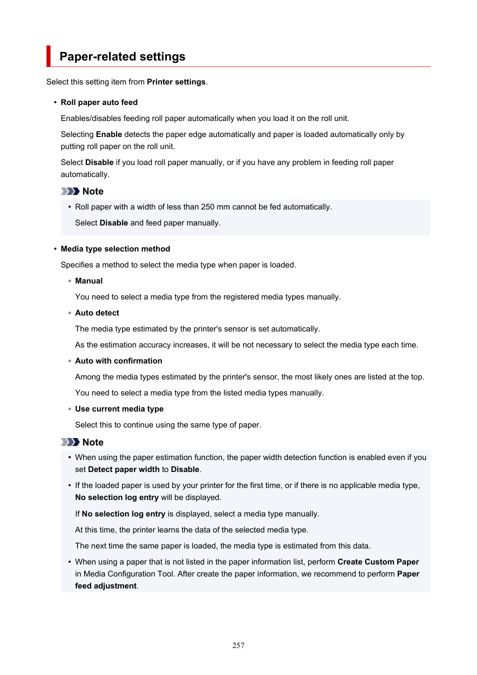 Paper-related settings | Canon imagePROGRAF TX-3100 36" Printer with Basket User Manual | Page 257 / 1073