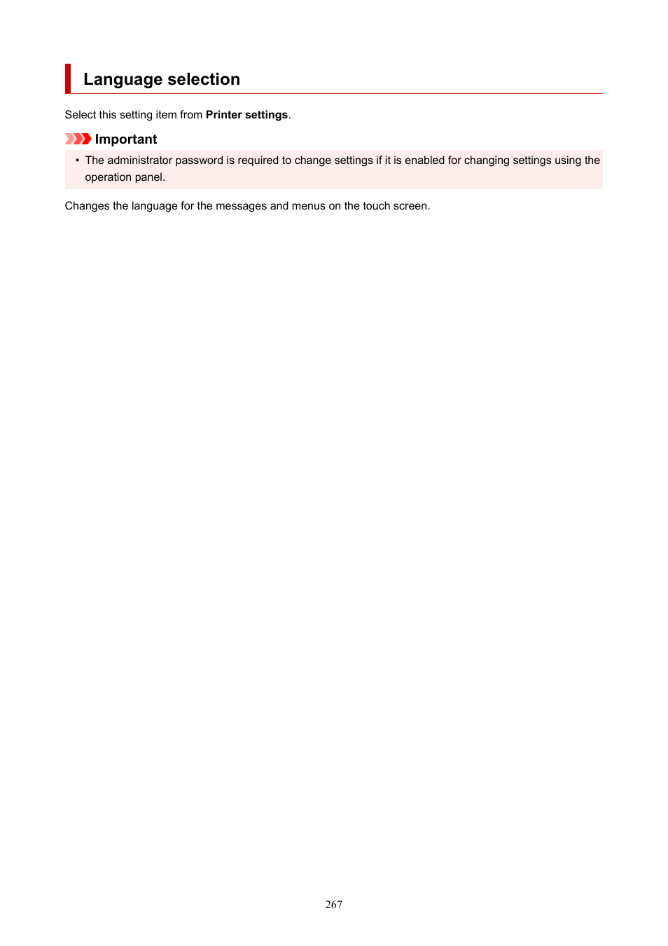 Language selection | Canon imagePROGRAF TX-3100 36" Printer with Basket User Manual | Page 267 / 1073