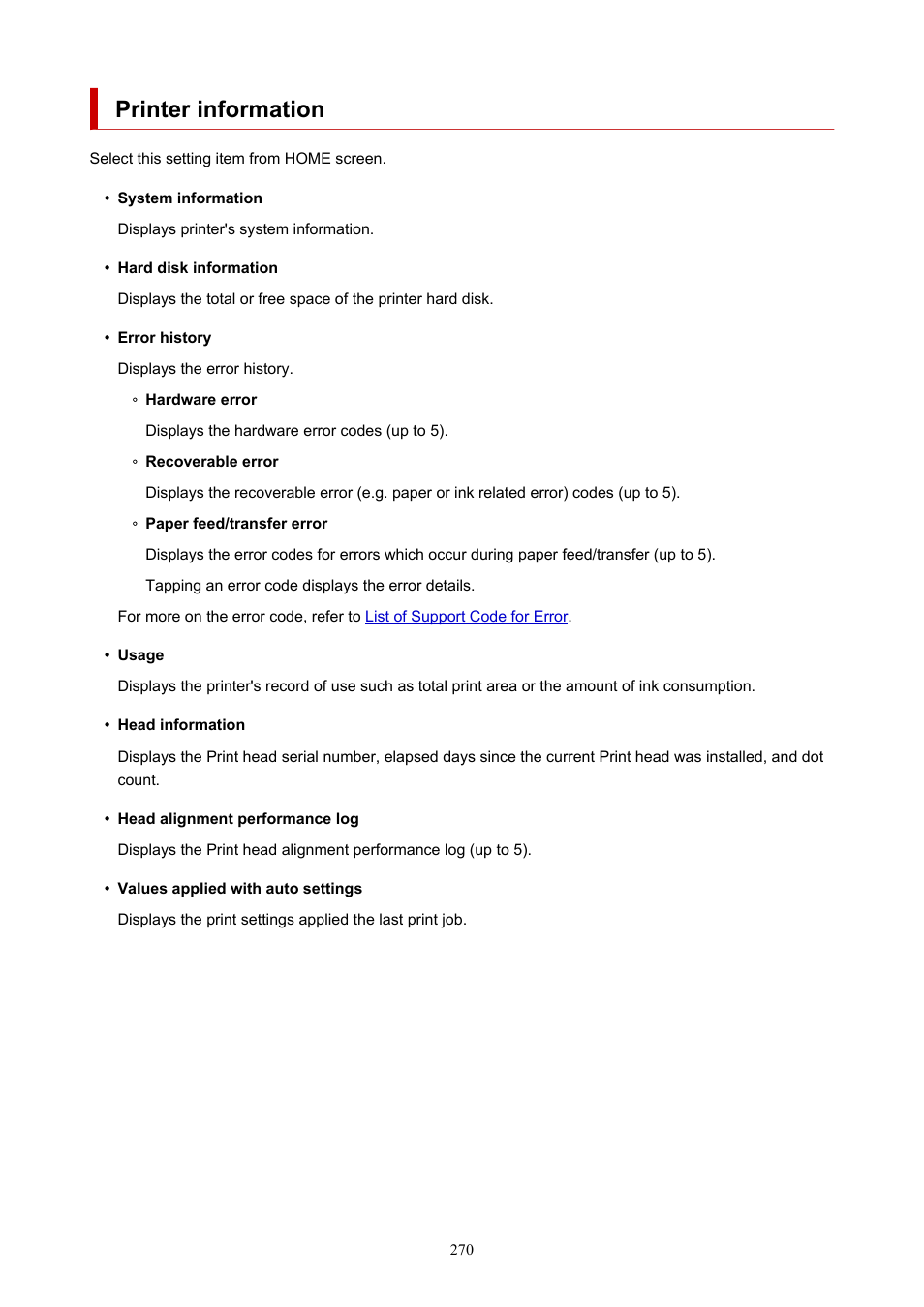 Printer information | Canon imagePROGRAF TX-3100 36" Printer with Basket User Manual | Page 270 / 1073