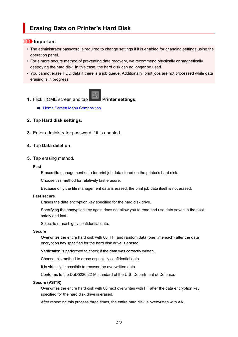 Erasing data on printer's hard disk | Canon imagePROGRAF TX-3100 36