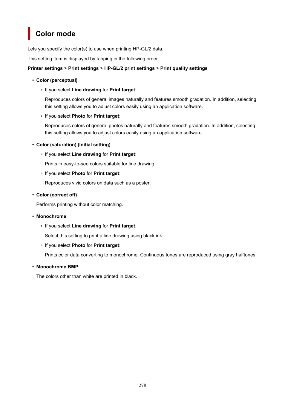 Color mode | Canon imagePROGRAF TX-3100 36" Printer with Basket User Manual | Page 278 / 1073