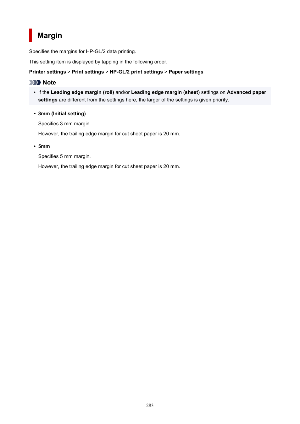 Margin | Canon imagePROGRAF TX-3100 36" Printer with Basket User Manual | Page 283 / 1073