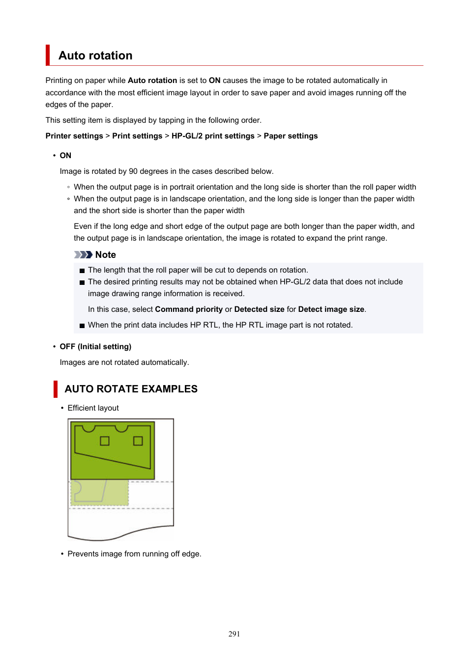 Auto rotation, Auto rotate examples | Canon imagePROGRAF TX-3100 36" Printer with Basket User Manual | Page 291 / 1073