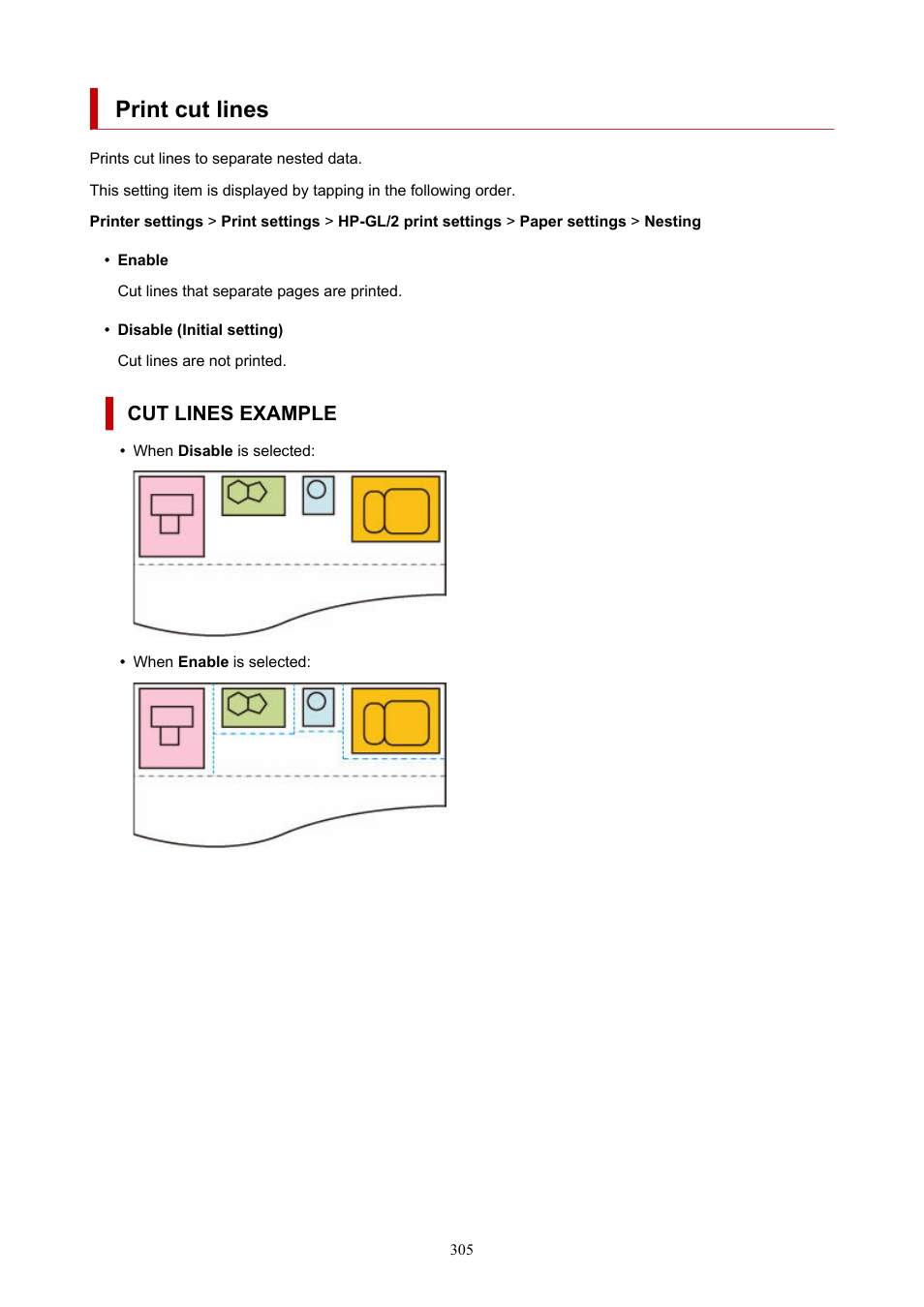 Print cut lines, Cut lines example | Canon imagePROGRAF TX-3100 36" Printer with Basket User Manual | Page 305 / 1073