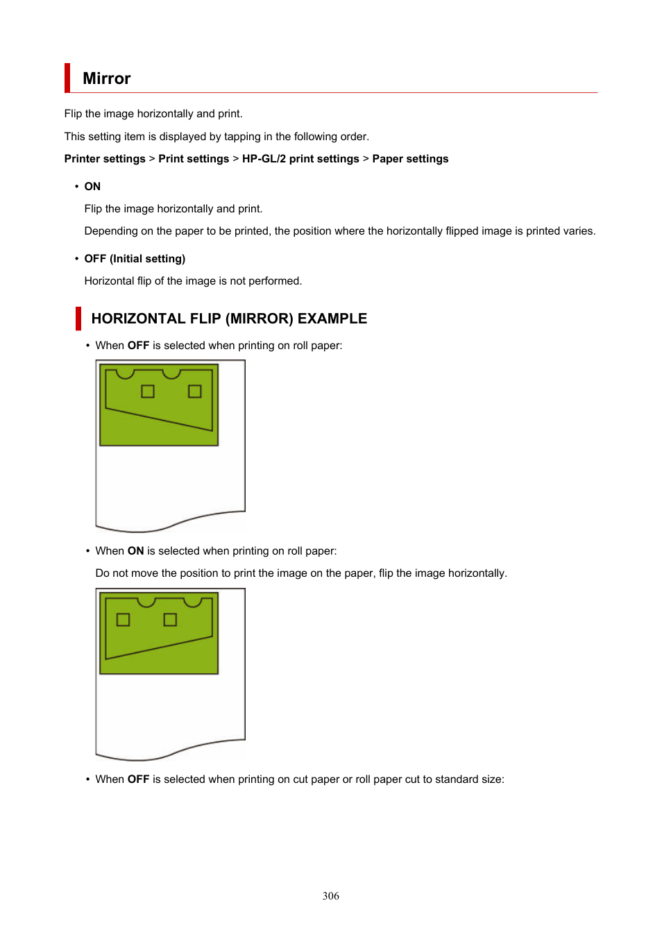 Mirror, Horizontal flip (mirror) example | Canon imagePROGRAF TX-3100 36" Printer with Basket User Manual | Page 306 / 1073