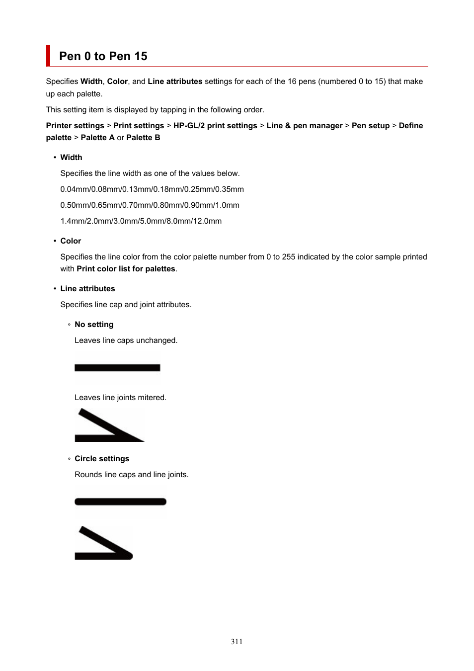 Pen 0 to pen 15 | Canon imagePROGRAF TX-3100 36" Printer with Basket User Manual | Page 311 / 1073