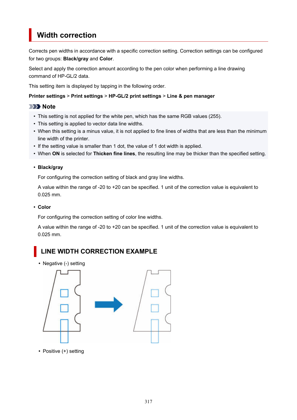 Width correction, Line width correction example | Canon imagePROGRAF TX-3100 36" Printer with Basket User Manual | Page 317 / 1073