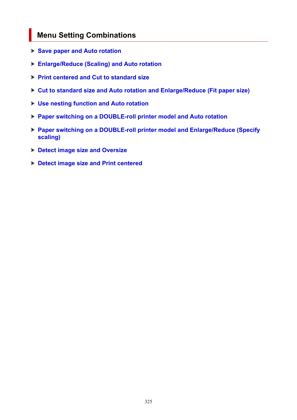 Menu setting combinations | Canon imagePROGRAF TX-3100 36" Printer with Basket User Manual | Page 325 / 1073