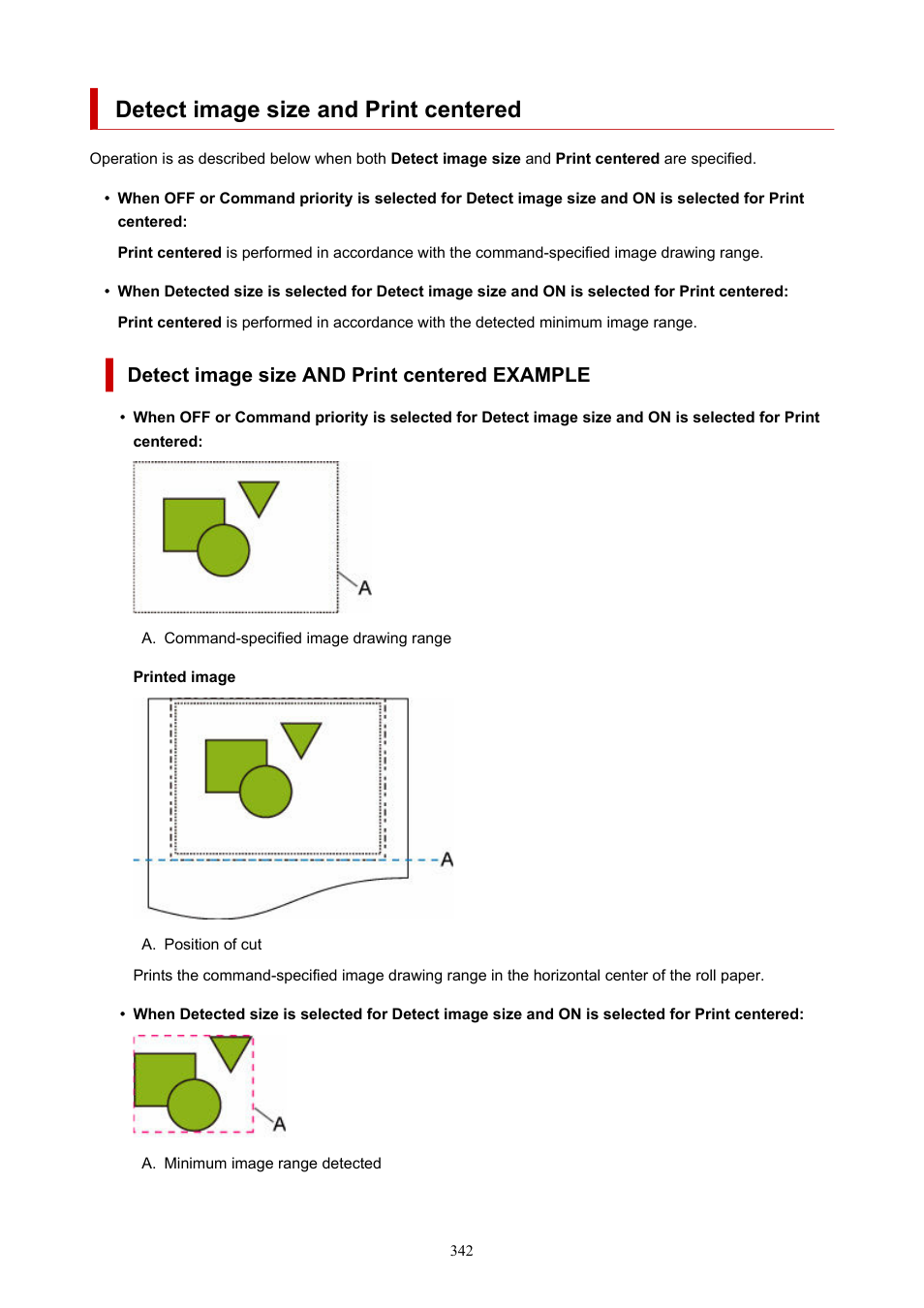 Detect image size and print centered, Detect image size and print centered example | Canon imagePROGRAF TX-3100 36" Printer with Basket User Manual | Page 342 / 1073