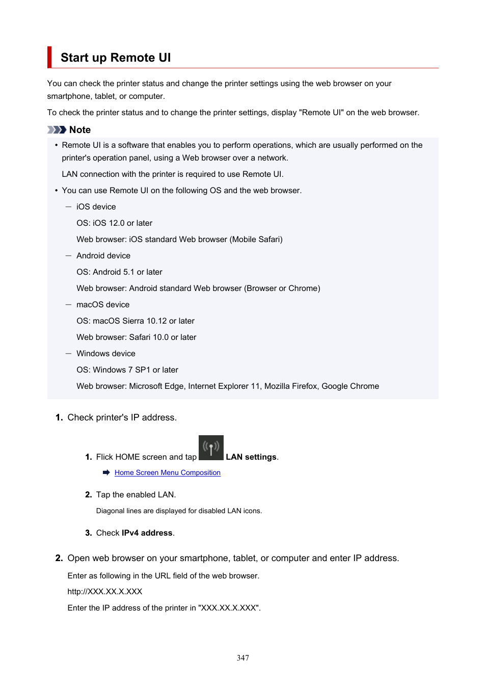 Start up remote ui | Canon imagePROGRAF TX-3100 36" Printer with Basket User Manual | Page 347 / 1073