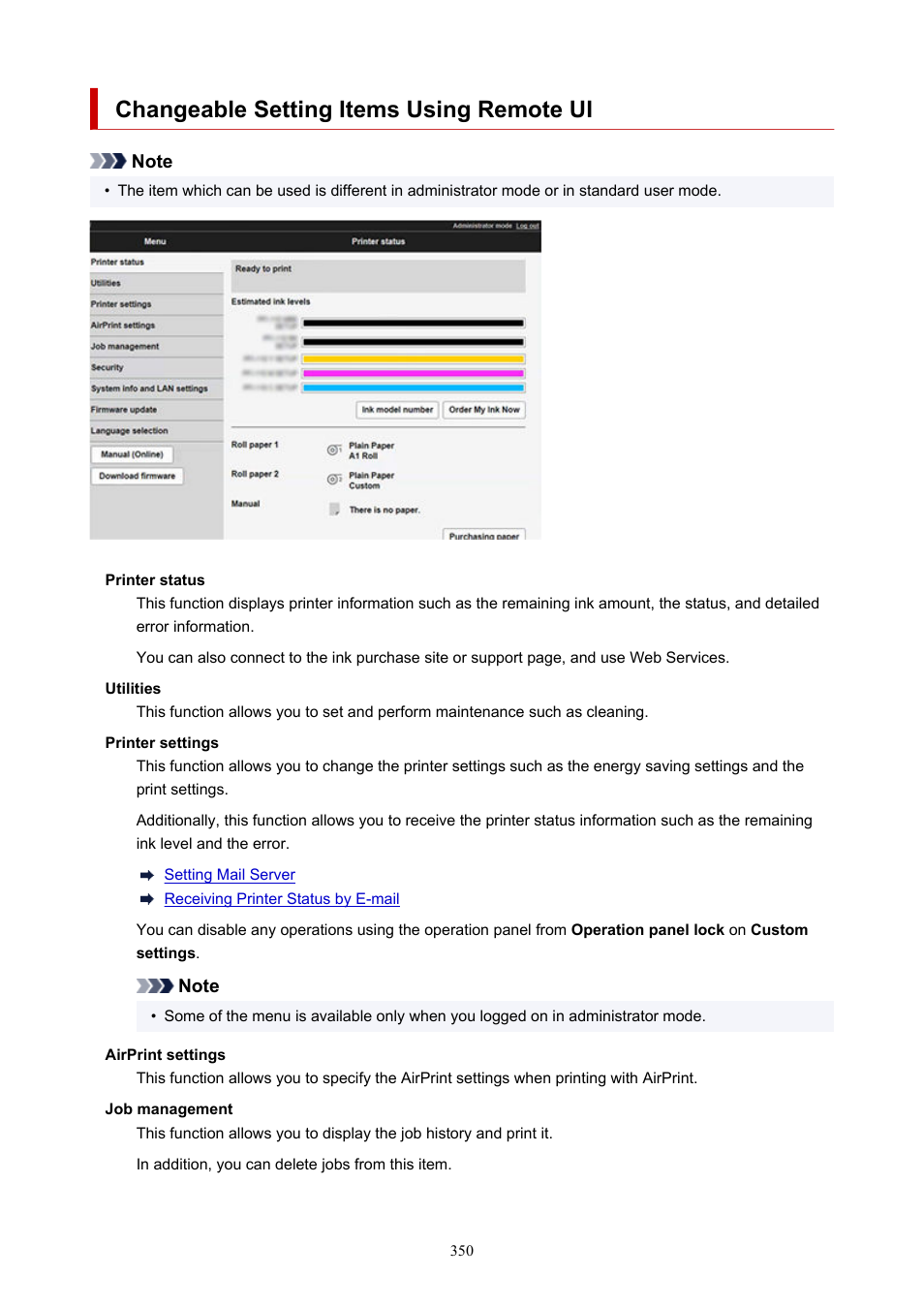 Changeable setting items using remote ui | Canon imagePROGRAF TX-3100 36" Printer with Basket User Manual | Page 350 / 1073