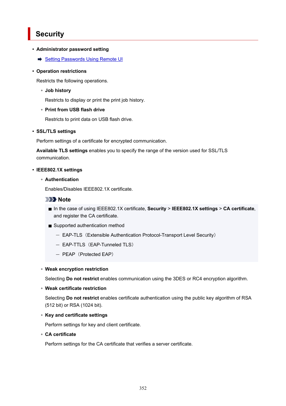 Security, Item for administrator) | Canon imagePROGRAF TX-3100 36" Printer with Basket User Manual | Page 352 / 1073