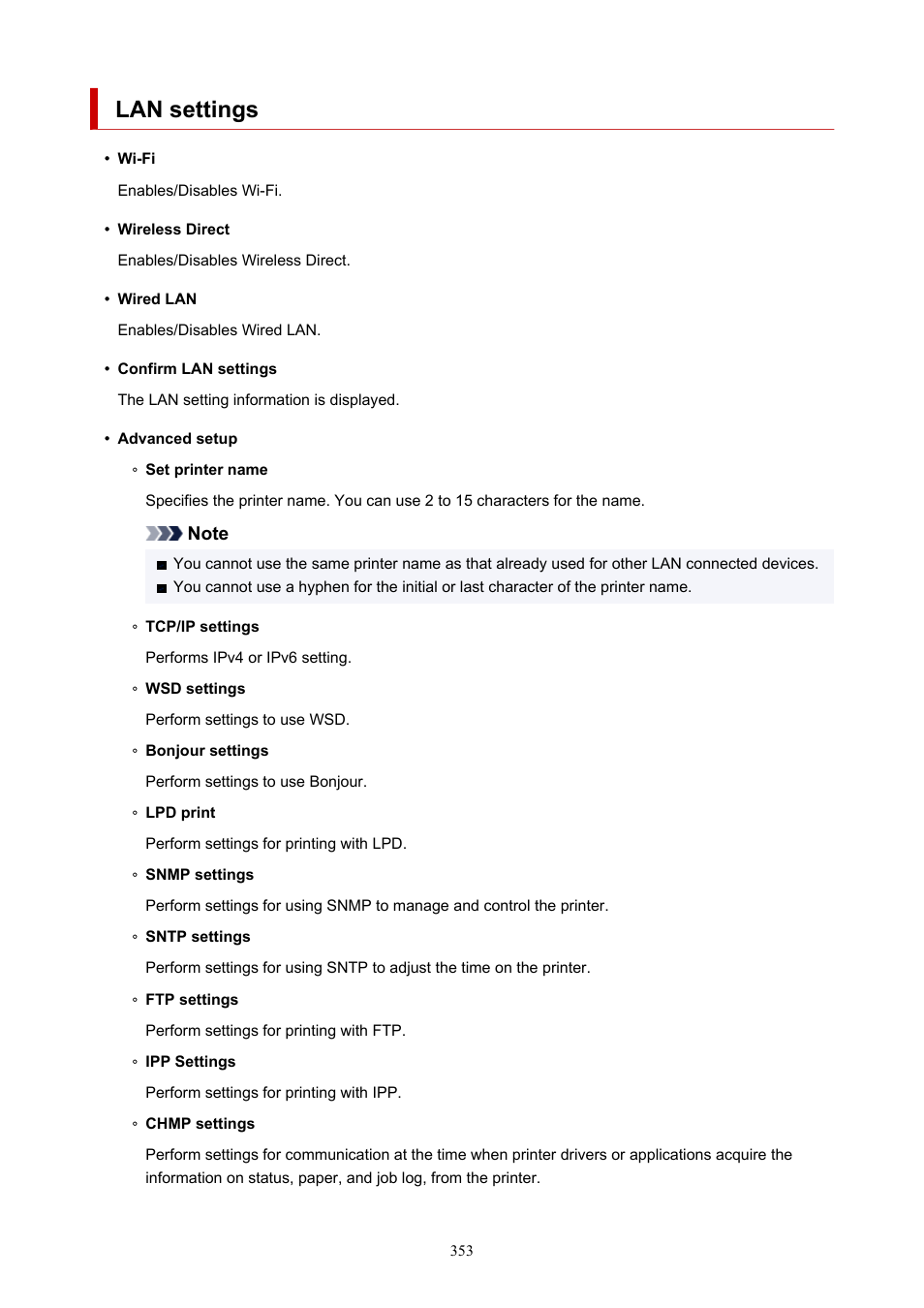 Lan settings | Canon imagePROGRAF TX-3100 36" Printer with Basket User Manual | Page 353 / 1073