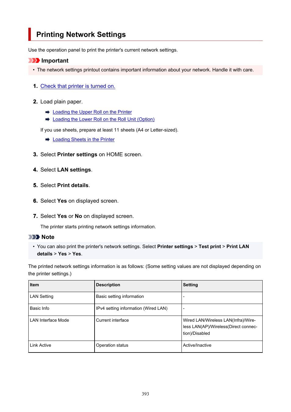 Printing network settings | Canon imagePROGRAF TX-3100 36" Printer with Basket User Manual | Page 393 / 1073