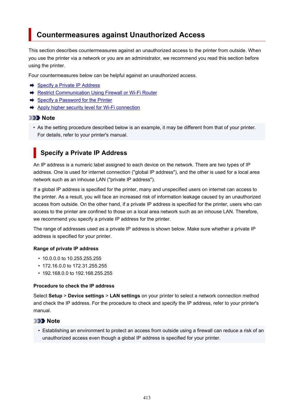 Countermeasures against unauthorized access | Canon imagePROGRAF TX-3100 36" Printer with Basket User Manual | Page 413 / 1073