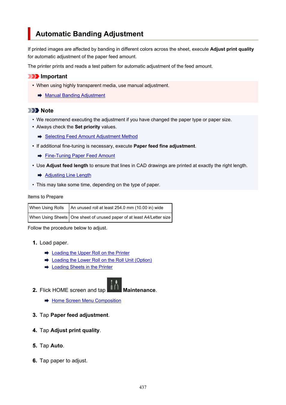 Automatic banding adjustment | Canon imagePROGRAF TX-3100 36" Printer with Basket User Manual | Page 437 / 1073