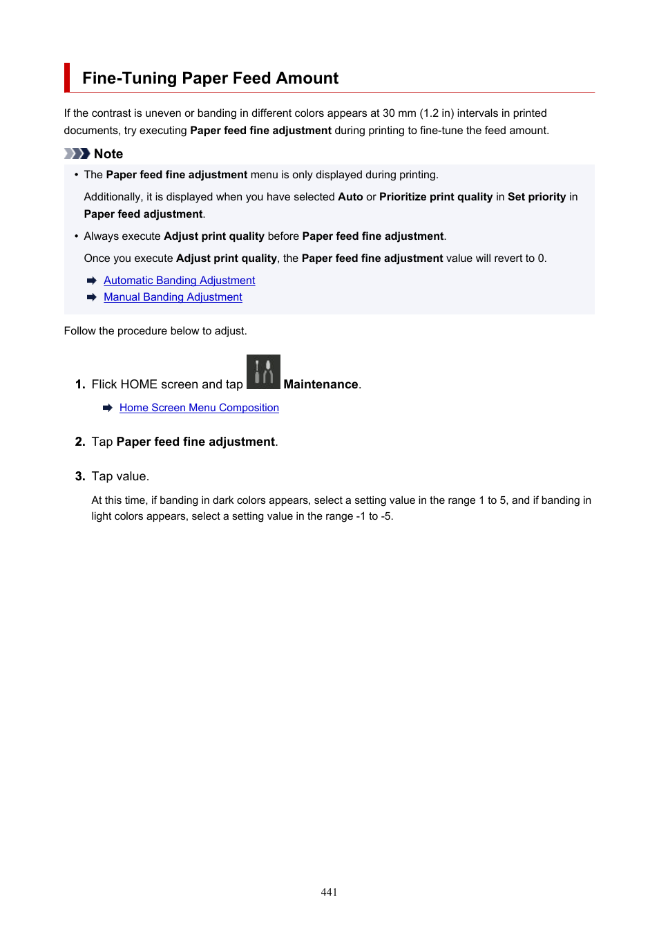 Fine-tuning paper feed amount | Canon imagePROGRAF TX-3100 36" Printer with Basket User Manual | Page 441 / 1073