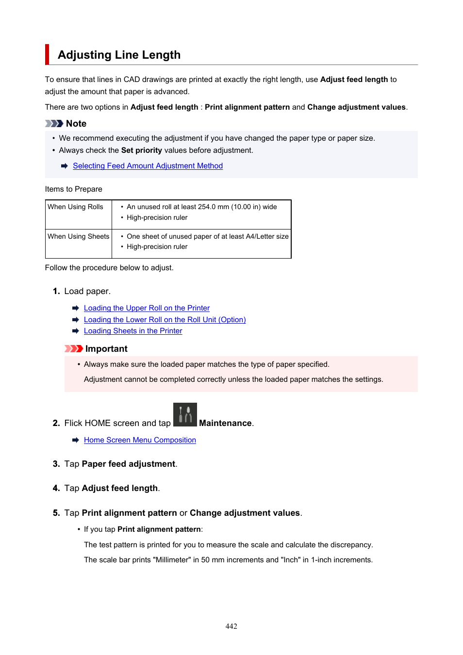 Adjusting line length | Canon imagePROGRAF TX-3100 36" Printer with Basket User Manual | Page 442 / 1073