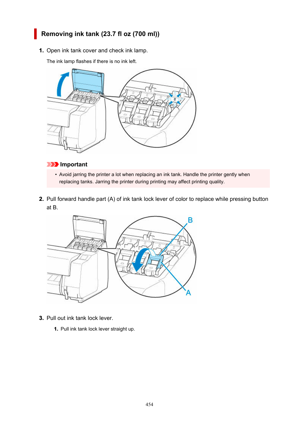Removing ink tank (23.7 fl oz (700 ml)) | Canon imagePROGRAF TX-3100 36" Printer with Basket User Manual | Page 454 / 1073