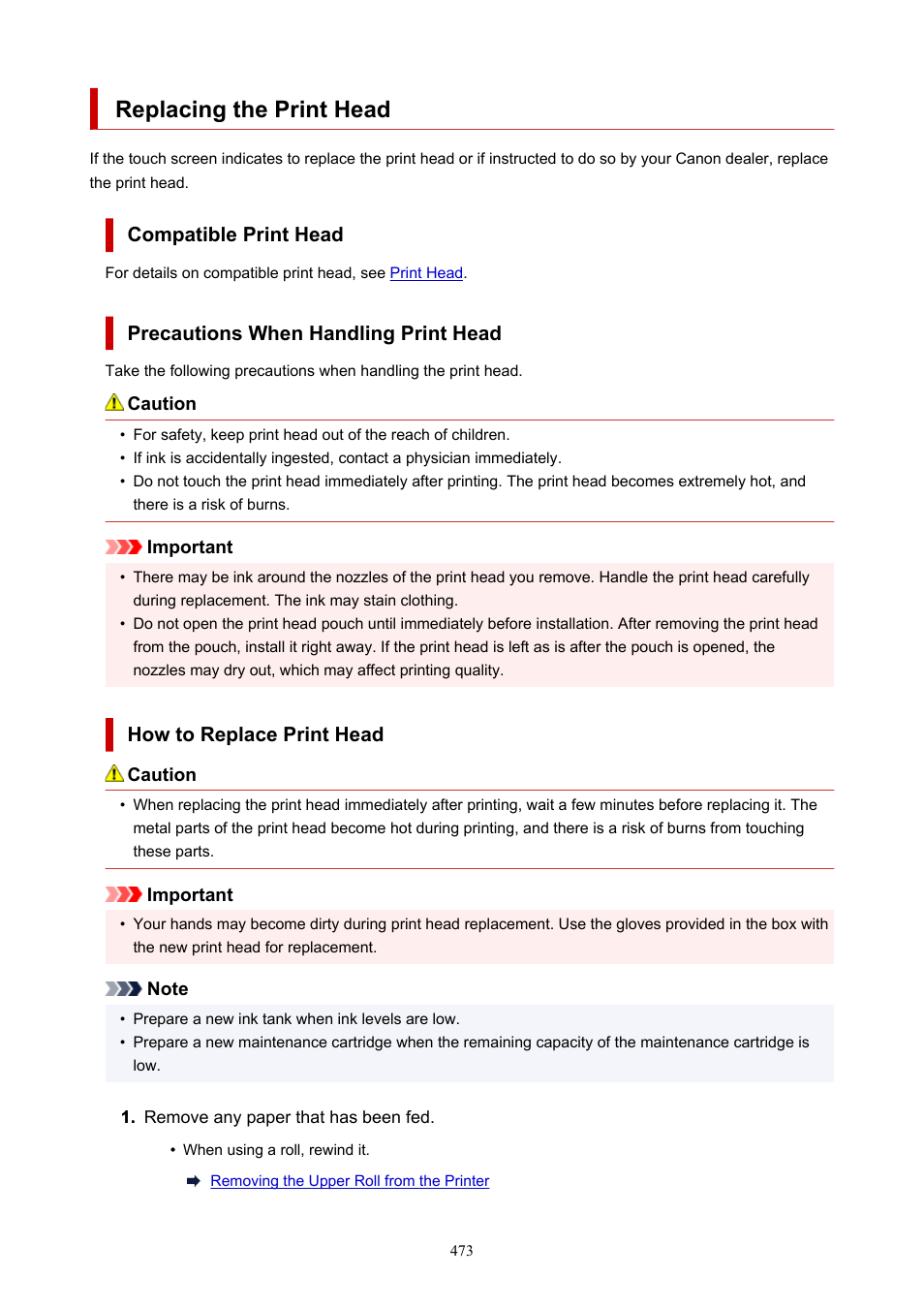 Replacing the print head | Canon imagePROGRAF TX-3100 36" Printer with Basket User Manual | Page 473 / 1073