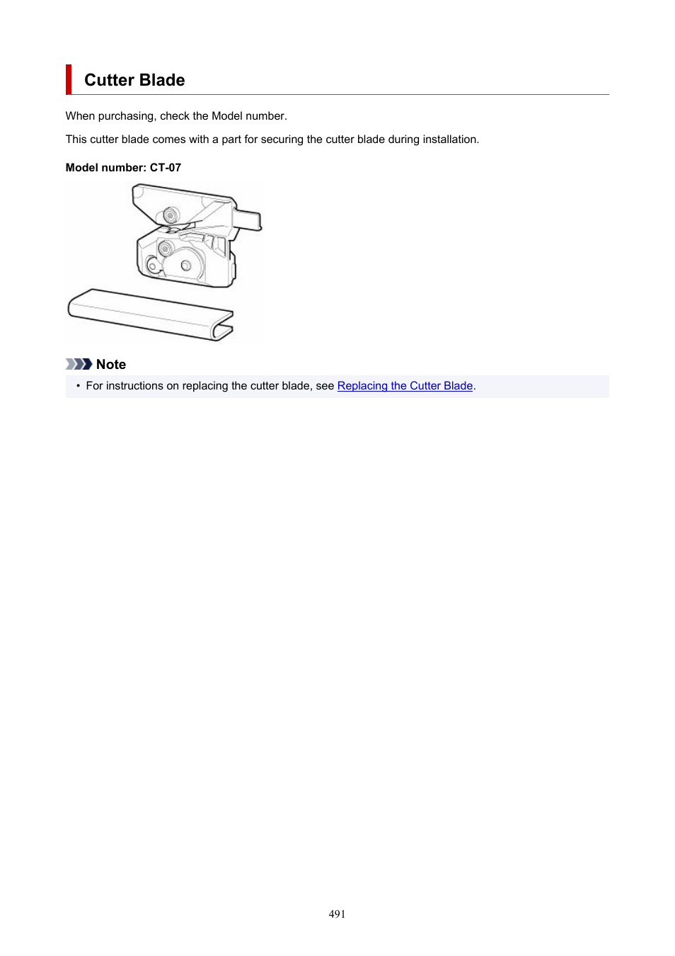 Cutter blade | Canon imagePROGRAF TX-3100 36" Printer with Basket User Manual | Page 491 / 1073