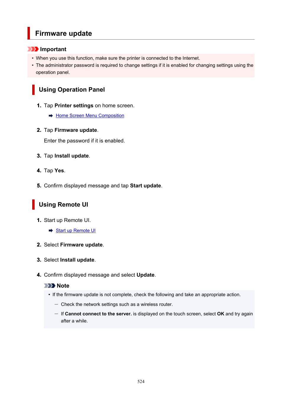 Firmware update | Canon imagePROGRAF TX-3100 36" Printer with Basket User Manual | Page 524 / 1073