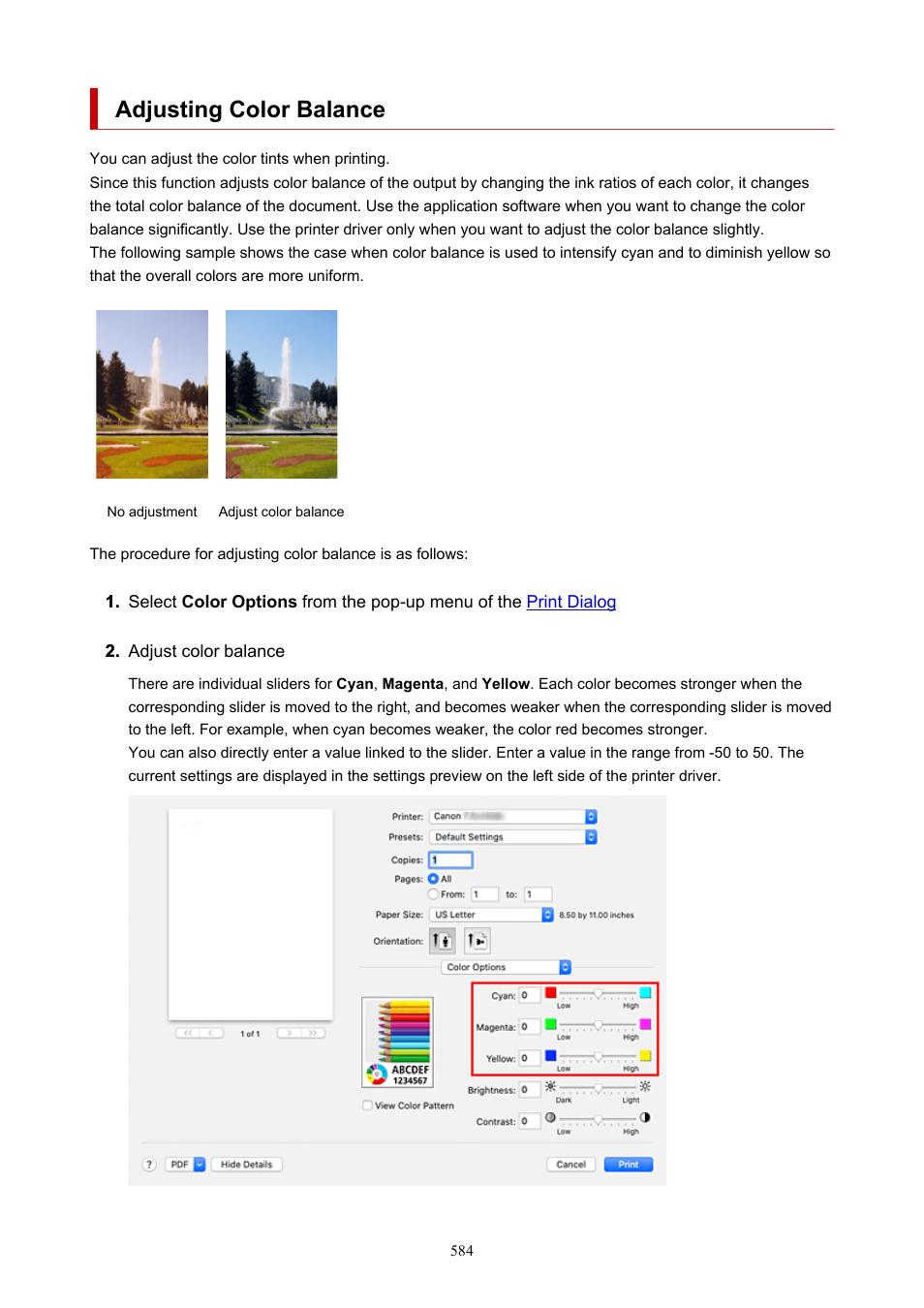 Adjusting color balance | Canon imagePROGRAF TX-3100 36" Printer with Basket User Manual | Page 584 / 1073