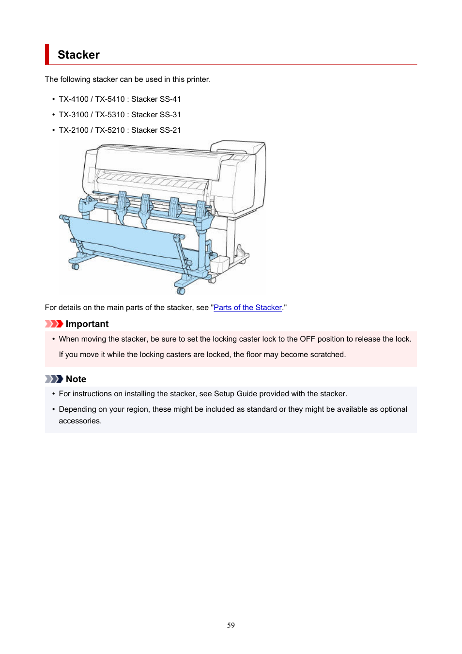 Stacker | Canon imagePROGRAF TX-3100 36" Printer with Basket User Manual | Page 59 / 1073