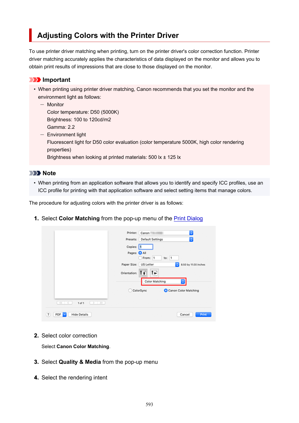 Adjusting colors with the printer driver, For information about driver matching, see | Canon imagePROGRAF TX-3100 36" Printer with Basket User Manual | Page 593 / 1073