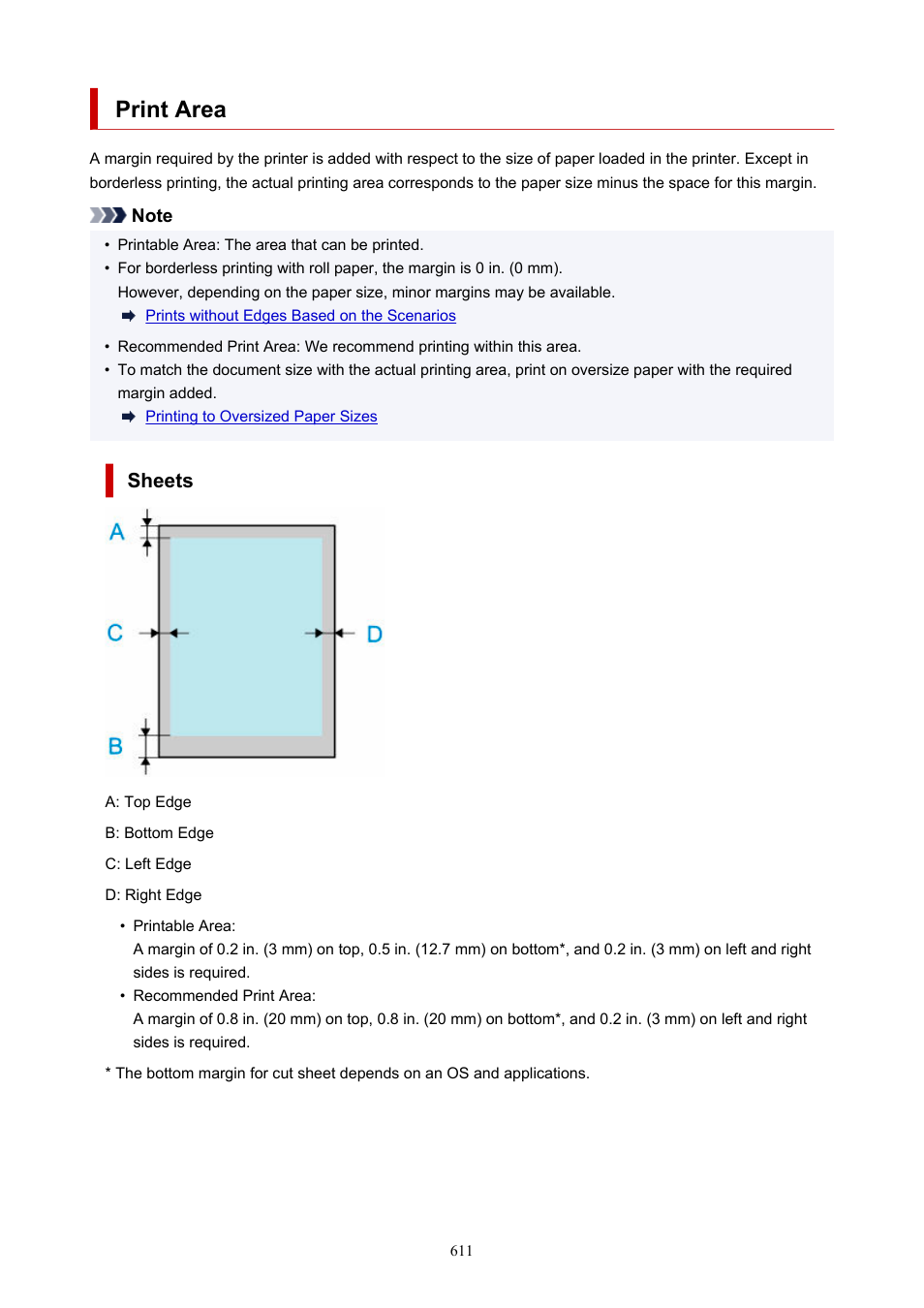 Print area | Canon imagePROGRAF TX-3100 36" Printer with Basket User Manual | Page 611 / 1073