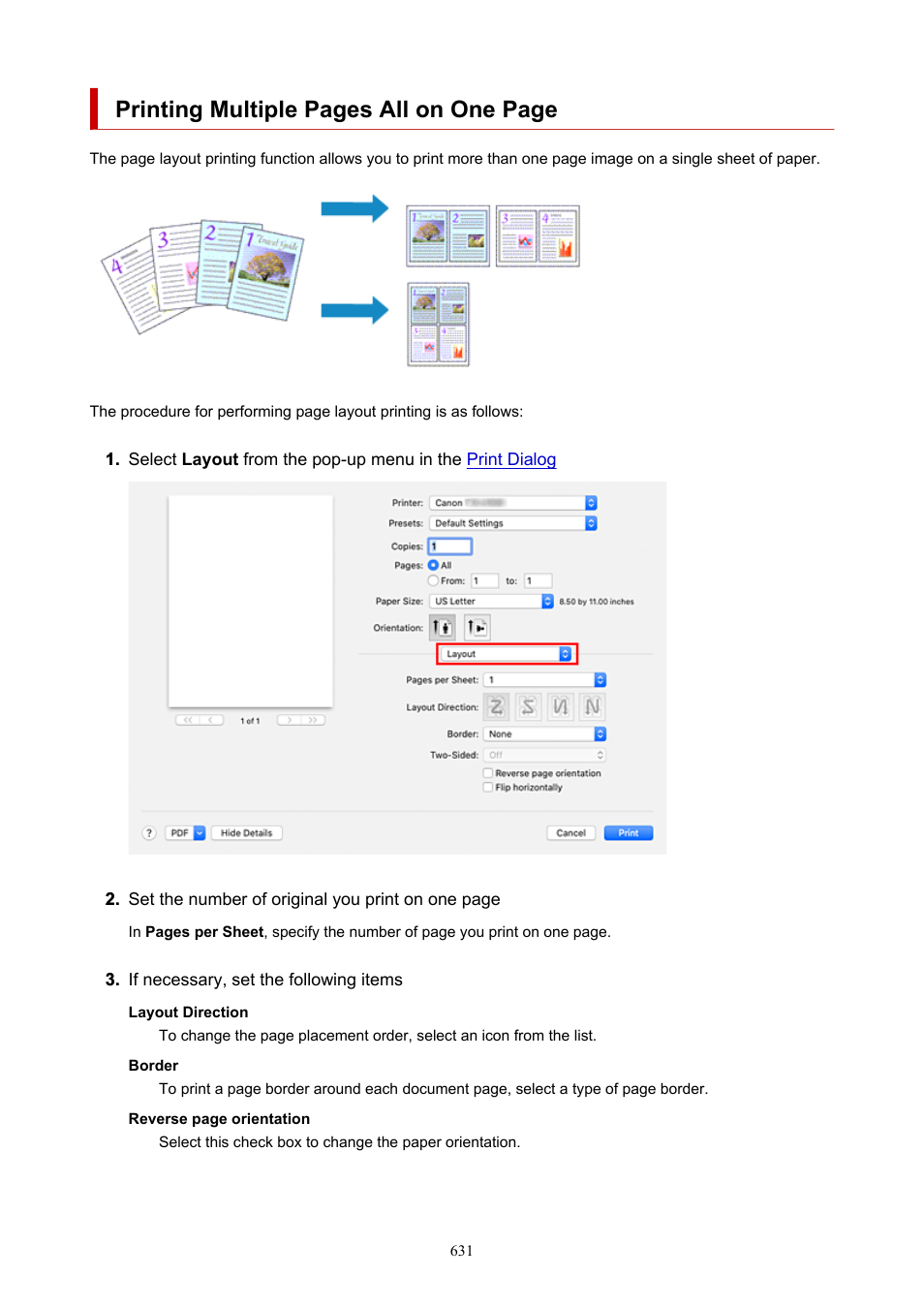 Printing multiple pages all on one page | Canon imagePROGRAF TX-3100 36" Printer with Basket User Manual | Page 631 / 1073