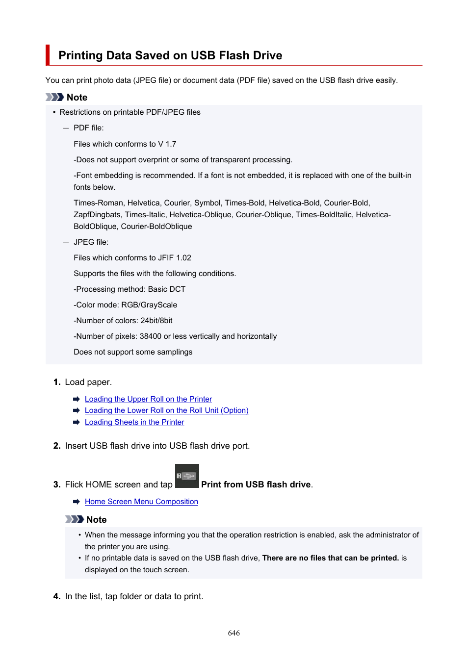 Printing data saved on usb flash drive | Canon imagePROGRAF TX-3100 36" Printer with Basket User Manual | Page 646 / 1073