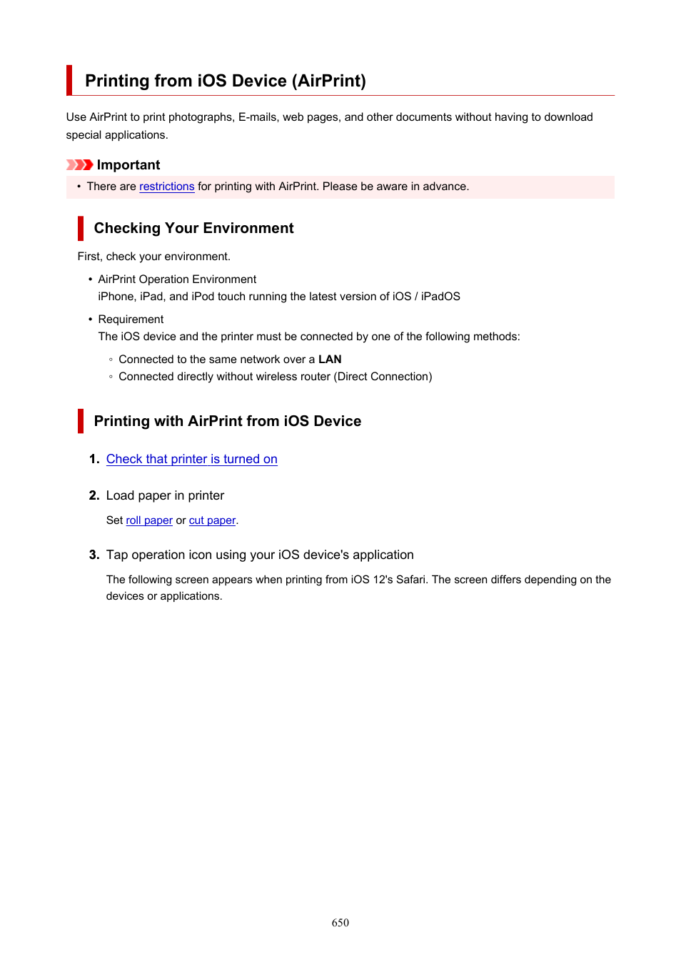 Printing from ios device (airprint) | Canon imagePROGRAF TX-3100 36" Printer with Basket User Manual | Page 650 / 1073