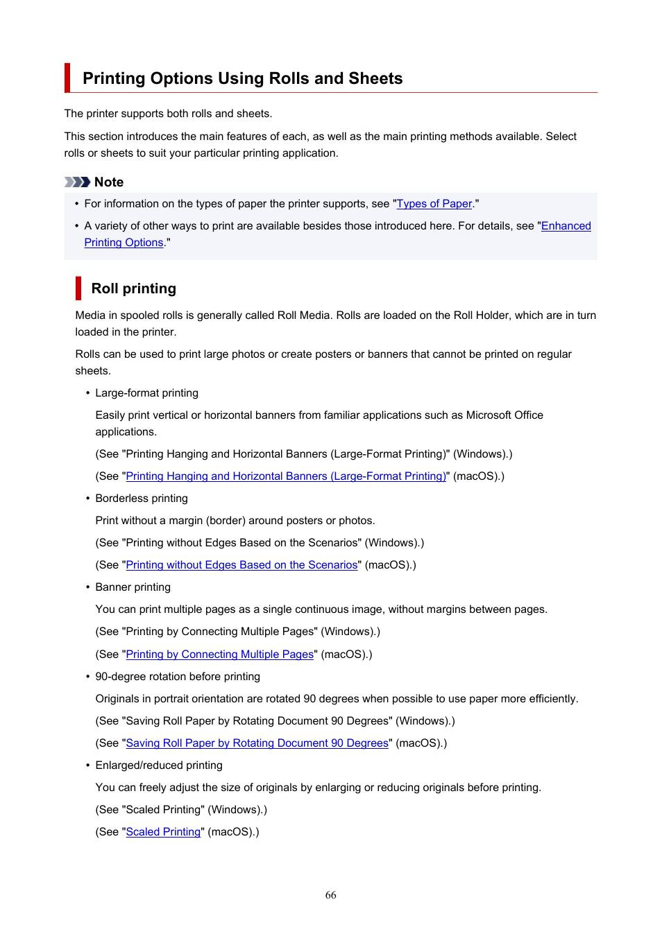 Printing options using rolls and sheets, Roll printing | Canon imagePROGRAF TX-3100 36" Printer with Basket User Manual | Page 66 / 1073