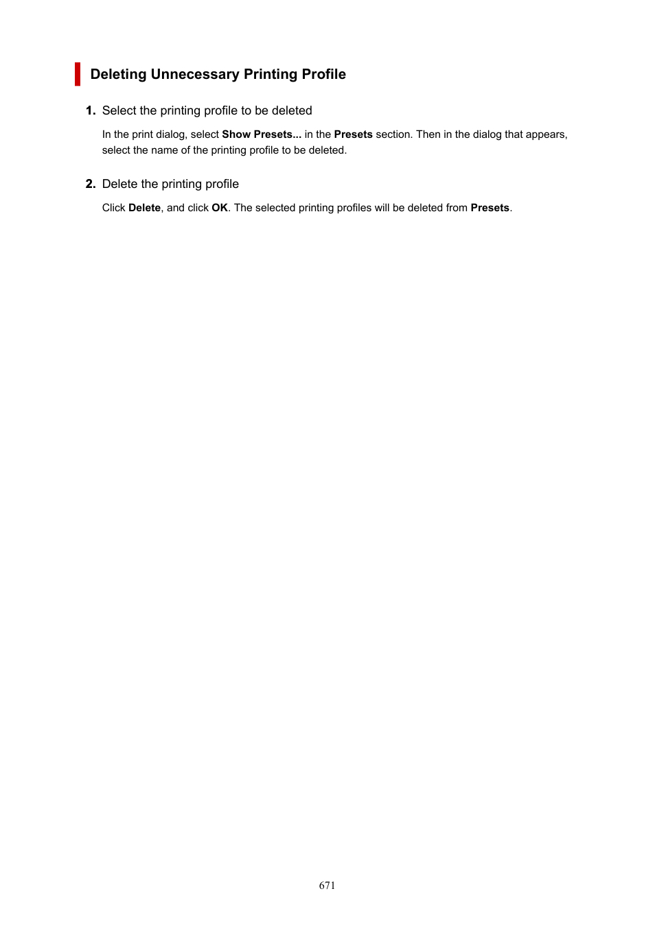 Deleting unnecessary printing profile | Canon imagePROGRAF TX-3100 36" Printer with Basket User Manual | Page 671 / 1073