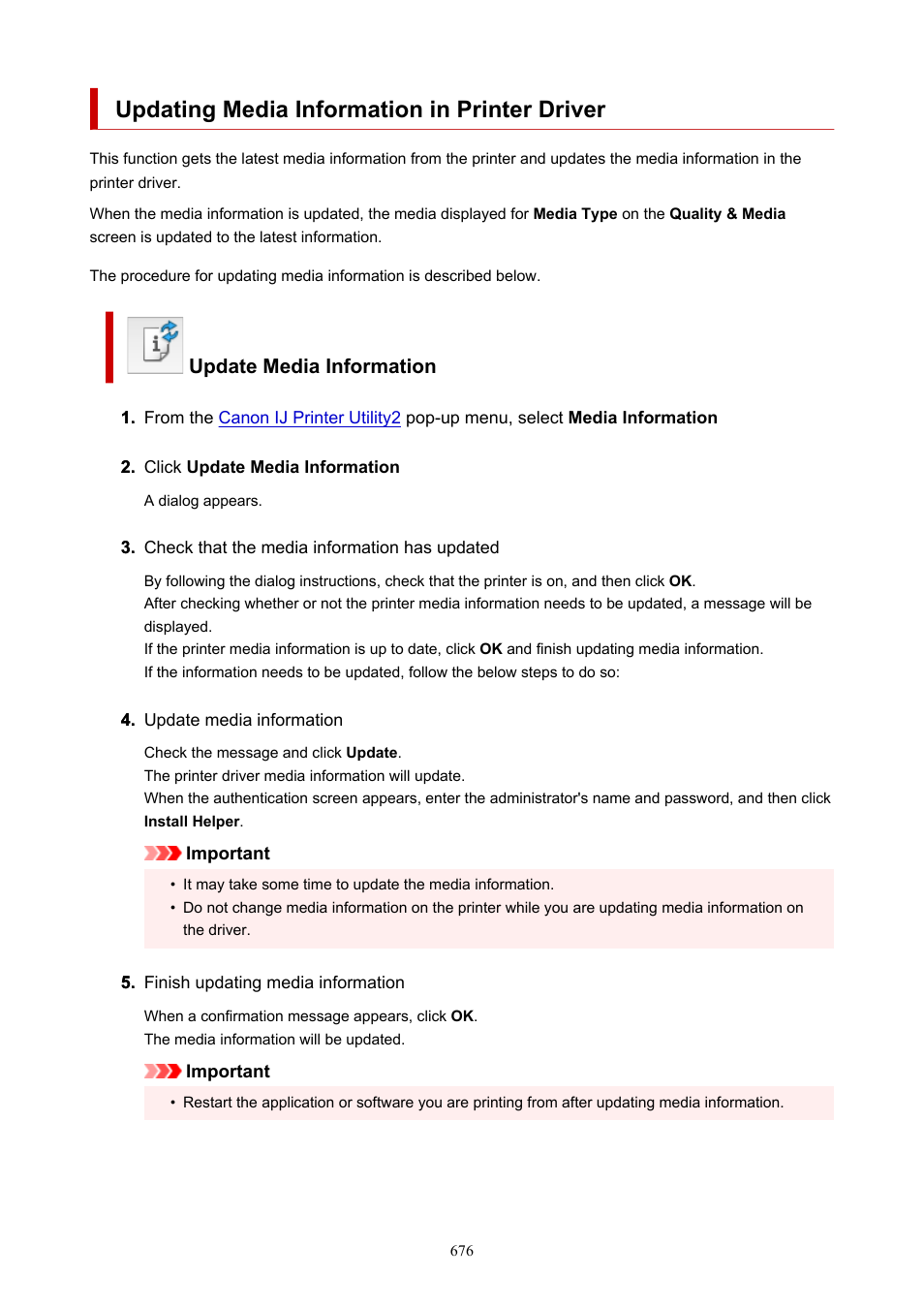 Updating media information in printer driver, Update media information | Canon imagePROGRAF TX-3100 36" Printer with Basket User Manual | Page 676 / 1073