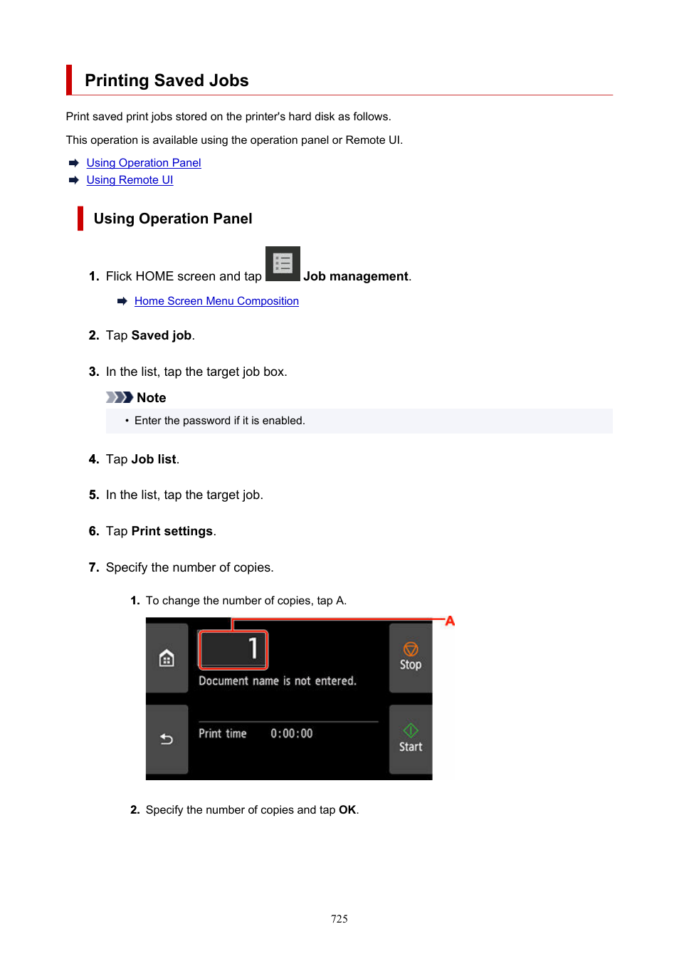 Printing saved jobs | Canon imagePROGRAF TX-3100 36" Printer with Basket User Manual | Page 725 / 1073