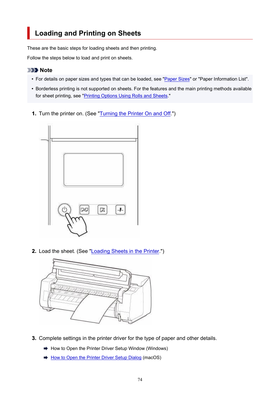 Loading and printing on sheets | Canon imagePROGRAF TX-3100 36" Printer with Basket User Manual | Page 74 / 1073