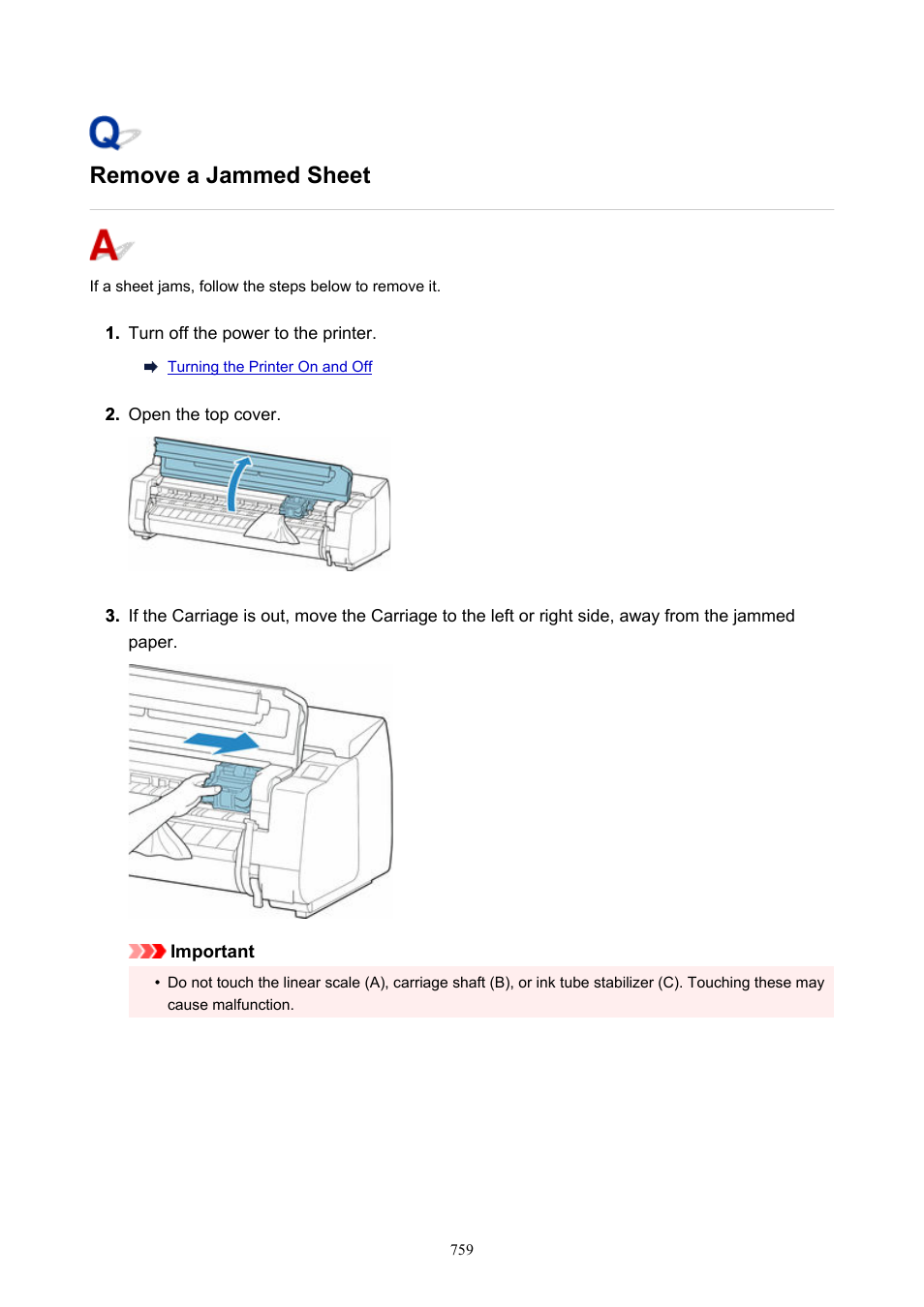 Remove a jammed sheet | Canon imagePROGRAF TX-3100 36" Printer with Basket User Manual | Page 759 / 1073