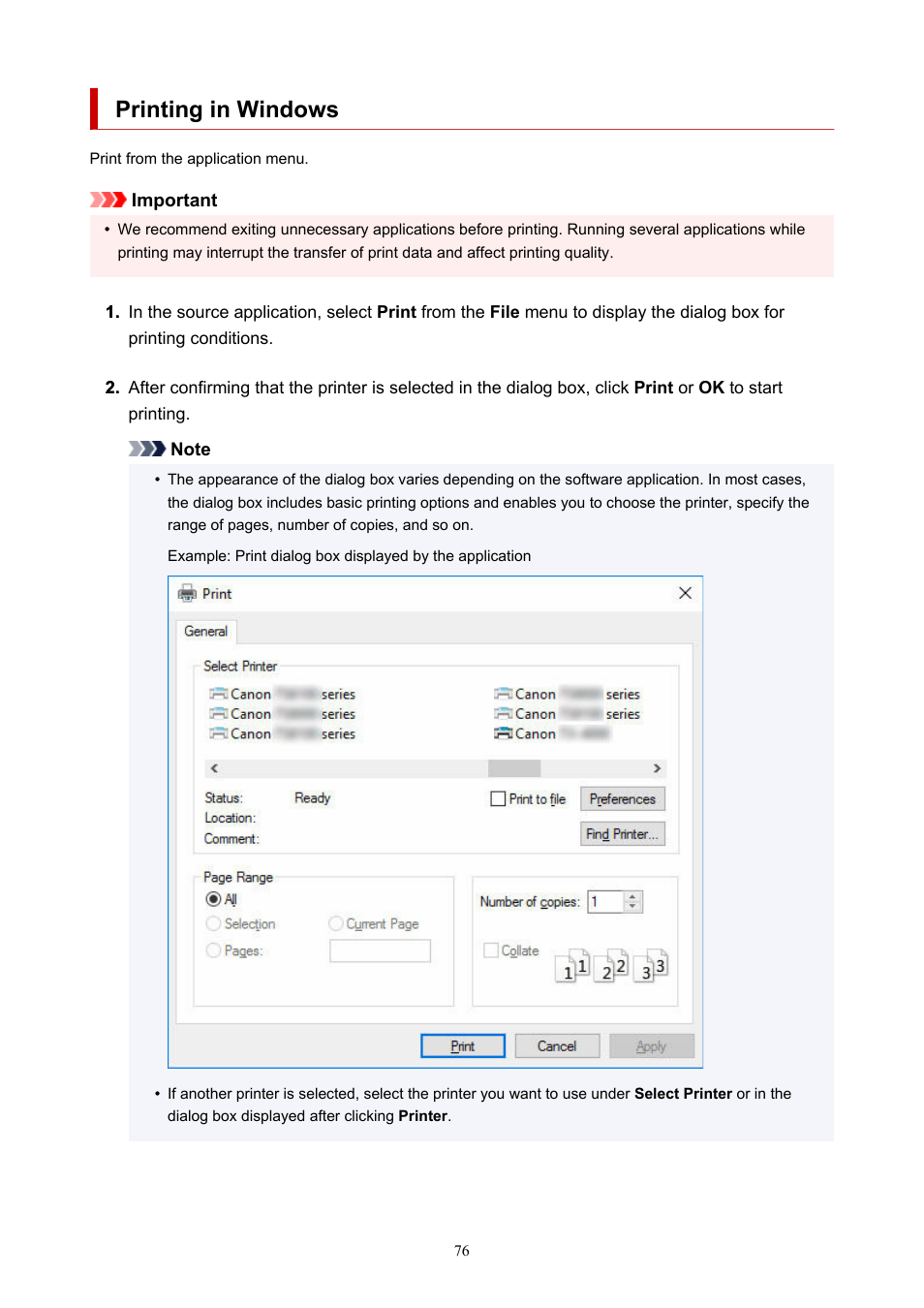 Printing in windows | Canon imagePROGRAF TX-3100 36" Printer with Basket User Manual | Page 76 / 1073