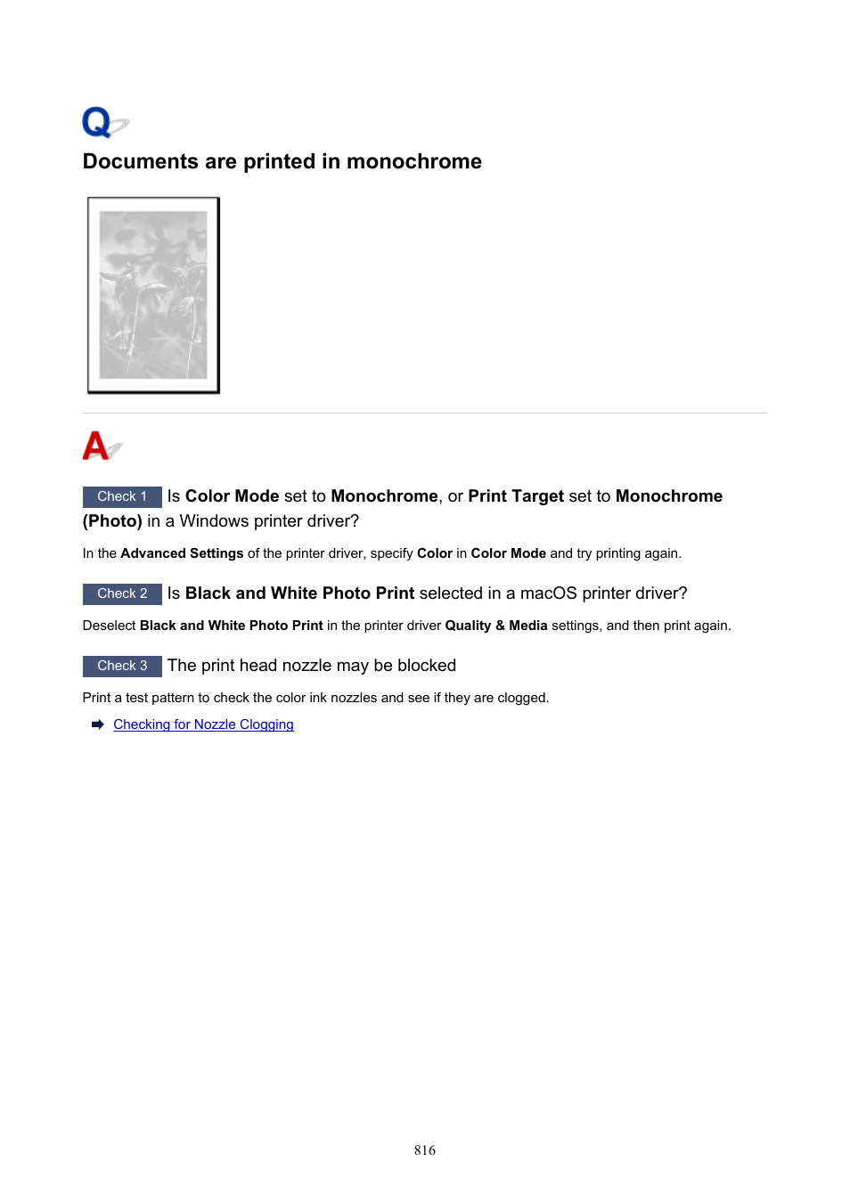 Documents are printed in monochrome | Canon imagePROGRAF TX-3100 36" Printer with Basket User Manual | Page 816 / 1073