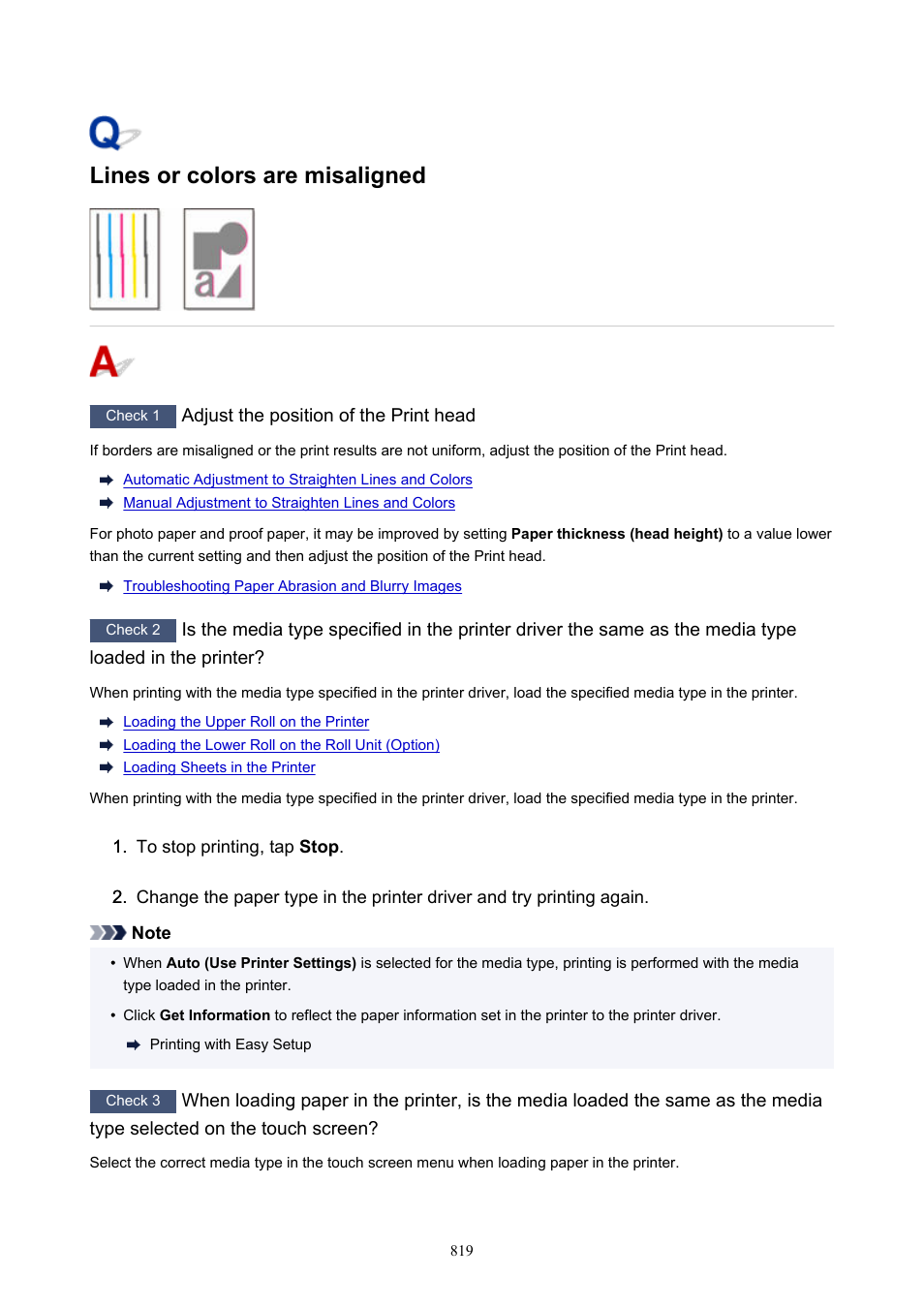 Lines or colors are misaligned | Canon imagePROGRAF TX-3100 36" Printer with Basket User Manual | Page 819 / 1073
