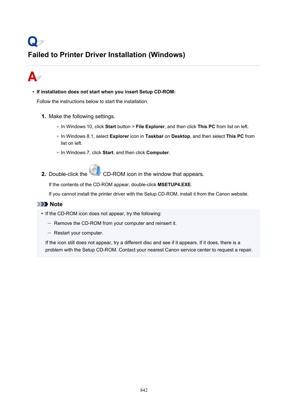 Failed to printer driver installation (windows) | Canon imagePROGRAF TX-3100 36" Printer with Basket User Manual | Page 842 / 1073