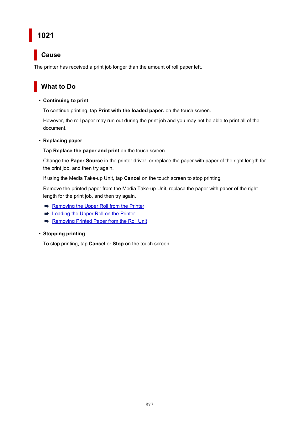 Cause, What to do | Canon imagePROGRAF TX-3100 36" Printer with Basket User Manual | Page 877 / 1073