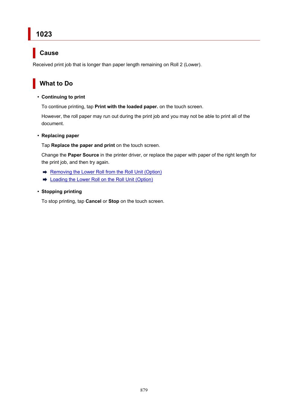 Cause, What to do | Canon imagePROGRAF TX-3100 36" Printer with Basket User Manual | Page 879 / 1073