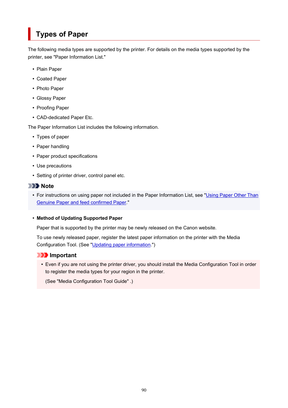 Types of paper | Canon imagePROGRAF TX-3100 36" Printer with Basket User Manual | Page 90 / 1073