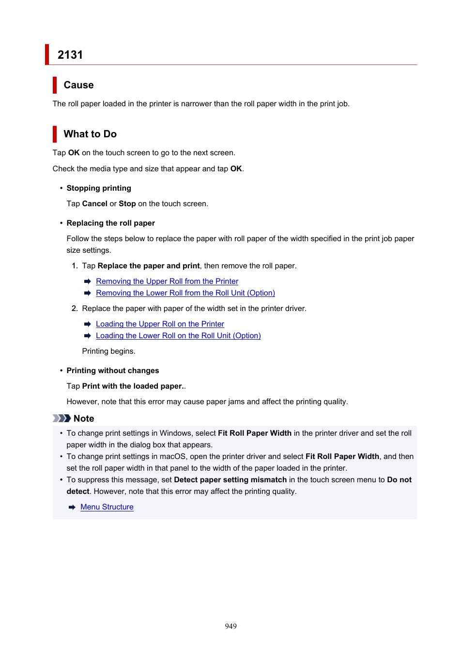 Cause, What to do | Canon imagePROGRAF TX-3100 36" Printer with Basket User Manual | Page 949 / 1073