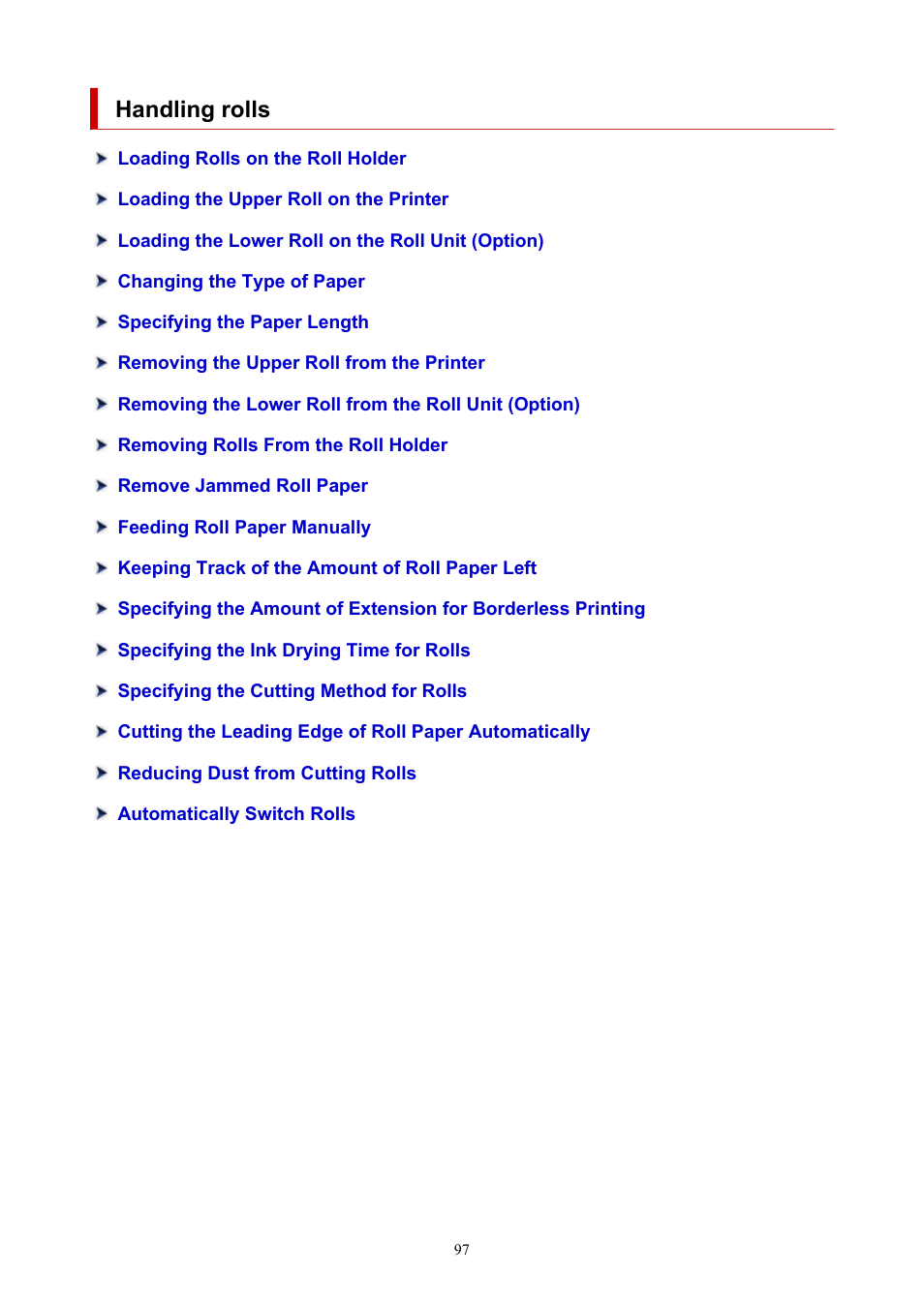 Handling rolls | Canon imagePROGRAF TX-3100 36" Printer with Basket User Manual | Page 97 / 1073