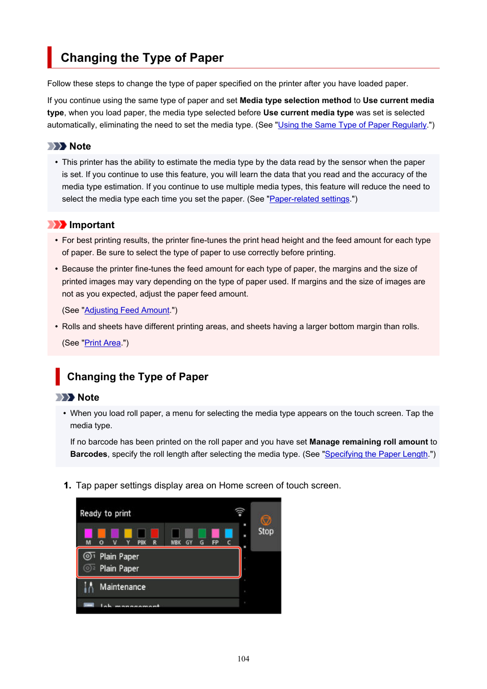 Changing the type of paper | Canon imagePROGRAF GP-4000 User Manual | Page 104 / 1015